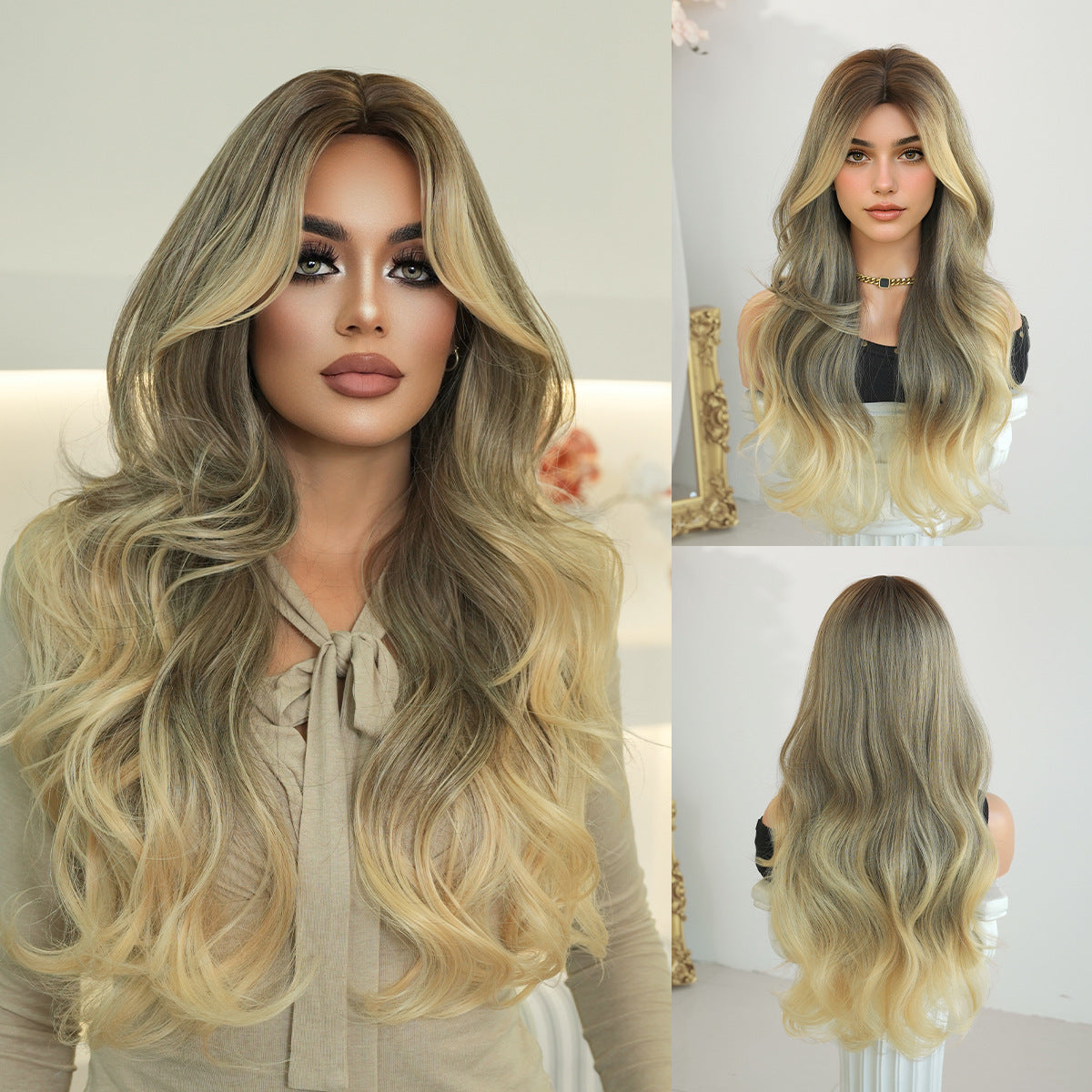 Women's Fashion Mid-length Colorful Curly Hair Sheath Big Wave Chemical Wig Long Curls