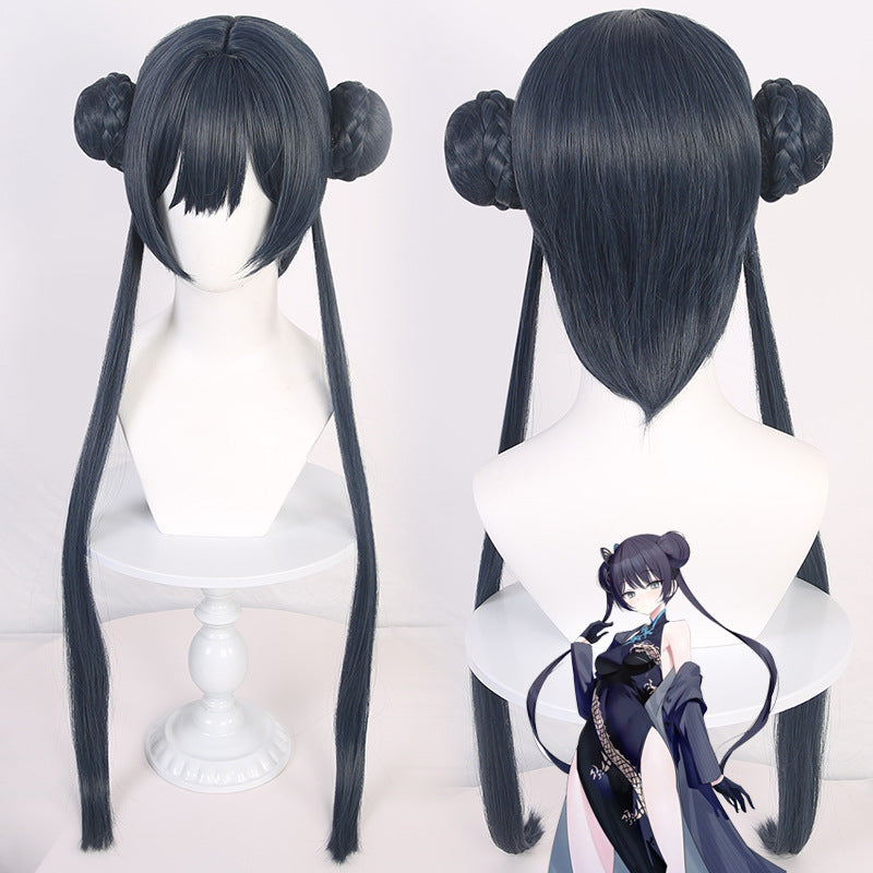 Blue File Concubine Artificial Human Scalp Split Hair Bag Double Cos Wig