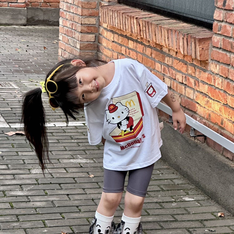 Cartoon Print Short Sleeve Loose Versatile Children's T-shirt