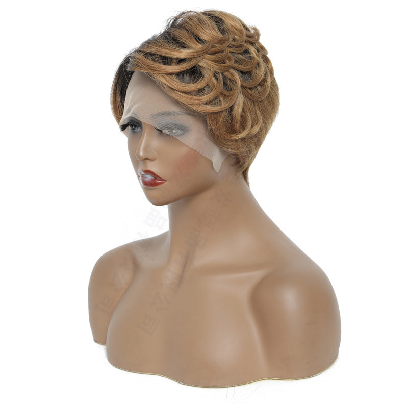 Human Lace Real Head Cover Split Sewing Wig Short Curly Hair