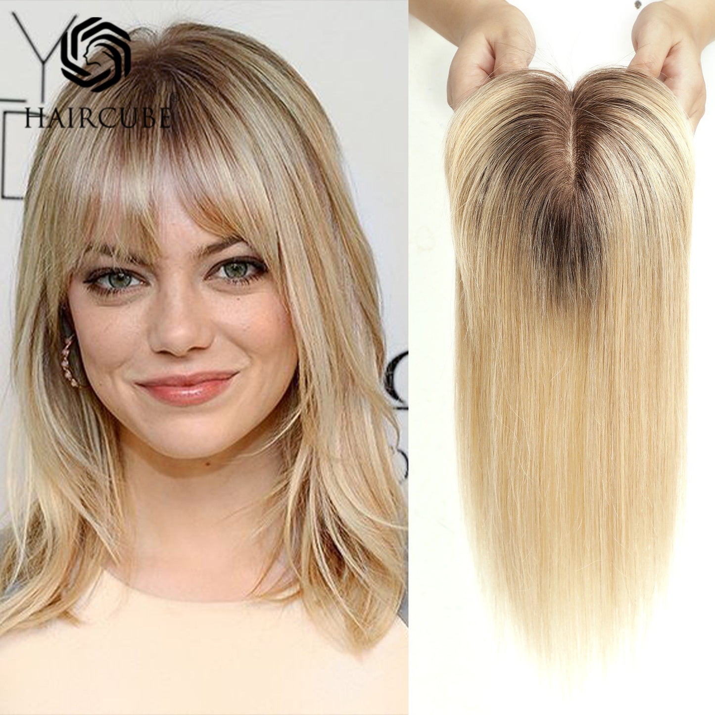 Women's Set One-piece Light Breathable Real Human Hair Gradient Gold Piece Wig