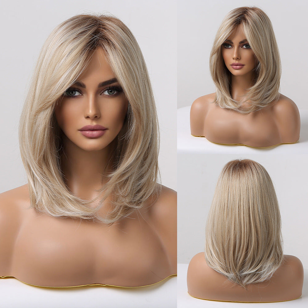 Women's Straight Bangs Gradually Varied Pink Short Wig Long Curls