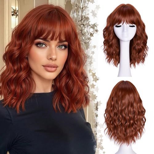 Female Short Wavy Natural Head Synthetic Daily Wig Bangs