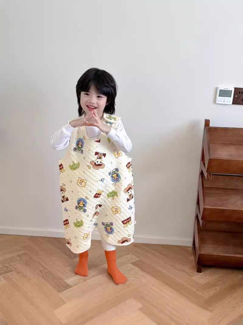 Children's Warm One-piece Pajamas Quilt Split Leg Middle Big Jumpsuit, Climbing Suit