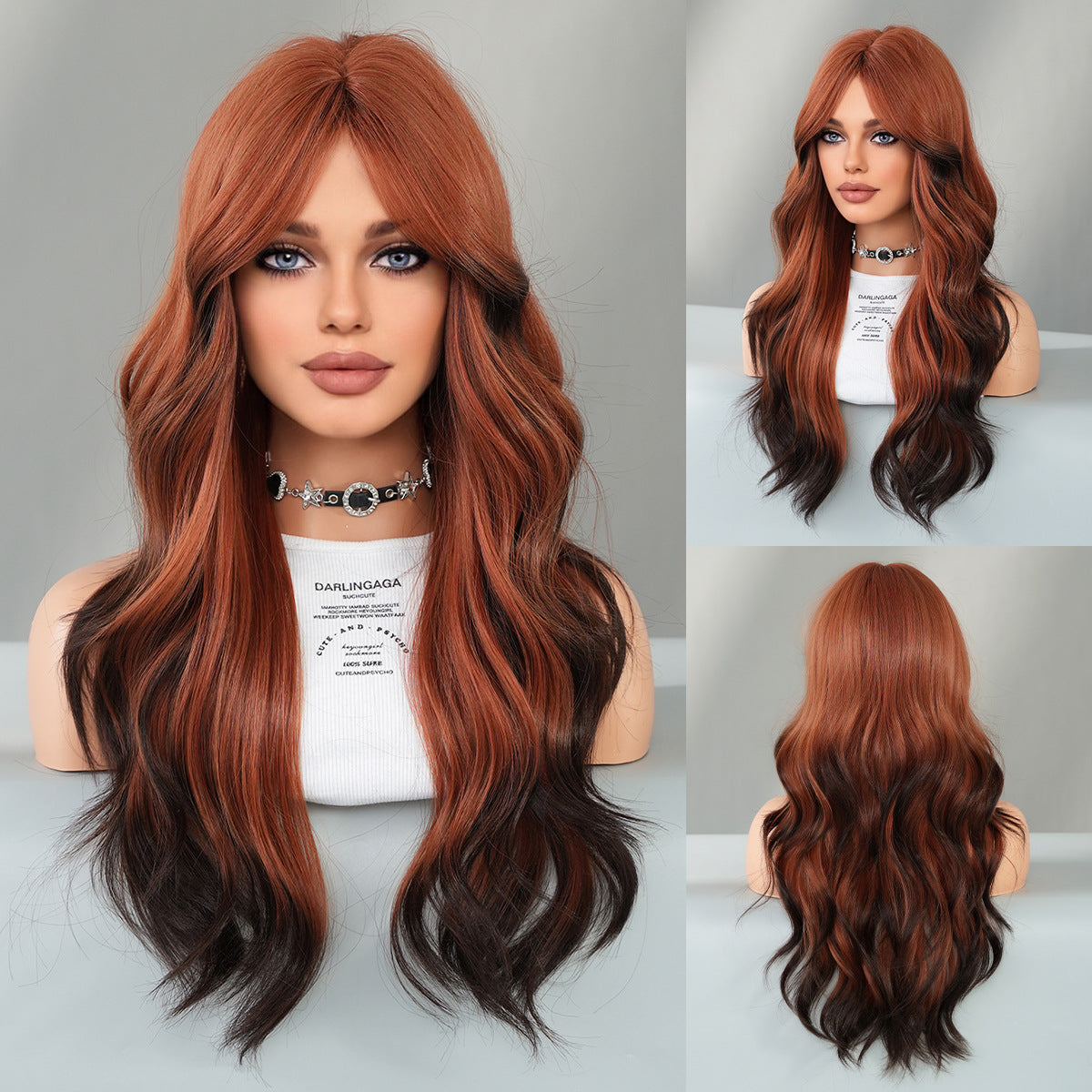Painting Dyed Fashion Female Bangs Colorful Flame Orange Curly Wig Long Curls
