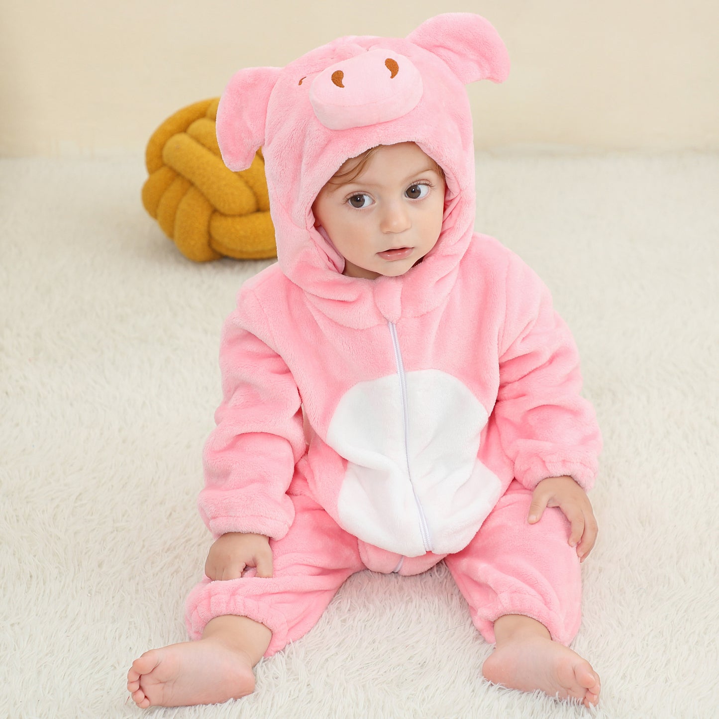 Infant Flannel Animal Jumpsuit Cartoon Hooded Jumpsuit, Climbing Suit