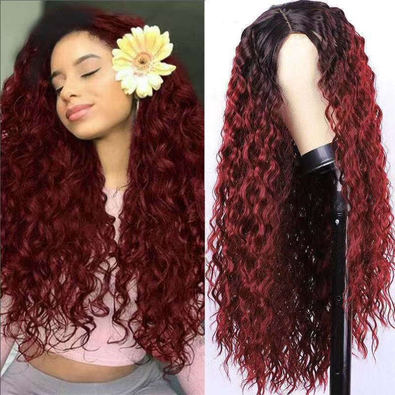 Women's Wrapped Tube Curly Hair African Small Brown Fiber Wig Long Curls