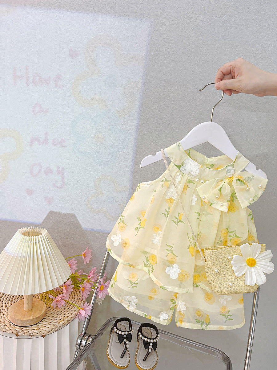 Children's Western Style Korean Thin Flower Top Children's Suit