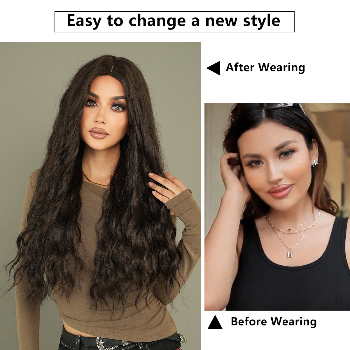 Black Hair Body Wave Curly Middle Part Natural Chemical Wig Long Curls