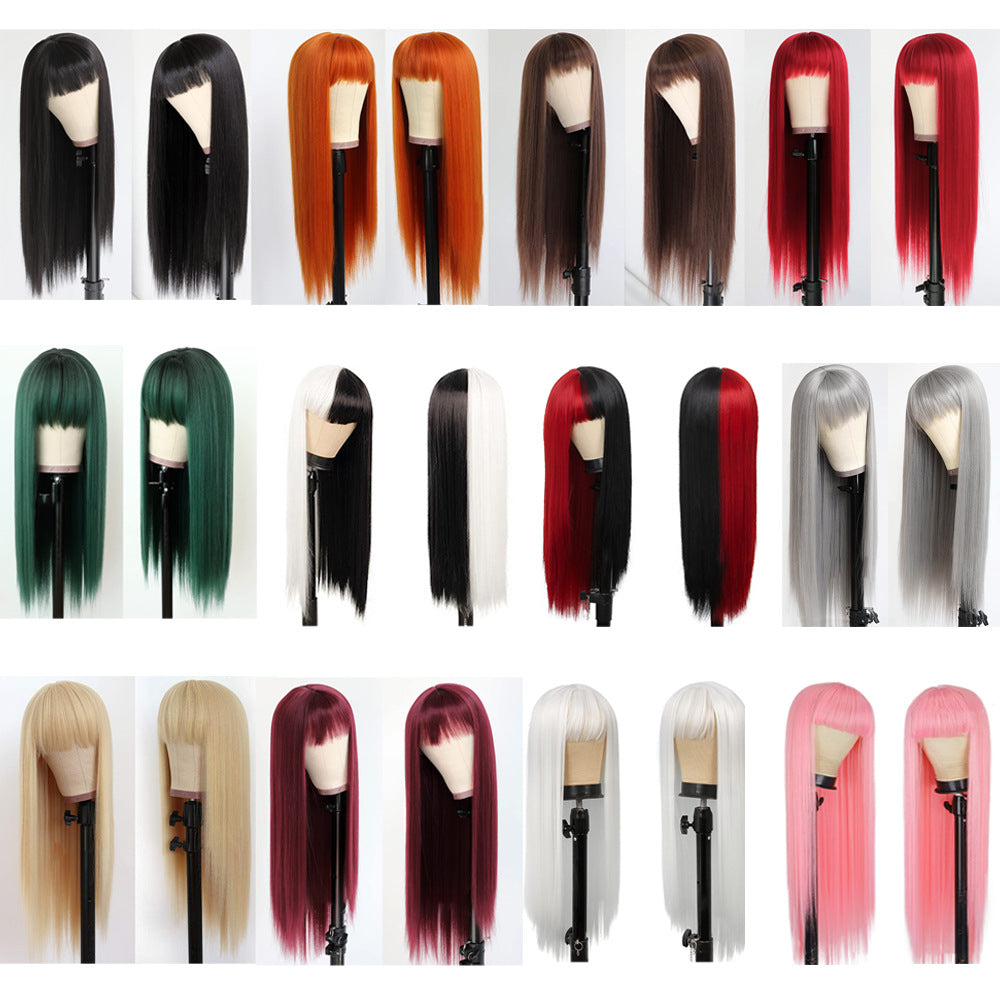 Women's Colorful Bangs Hair Synthetic Wigs Long Straight Wig