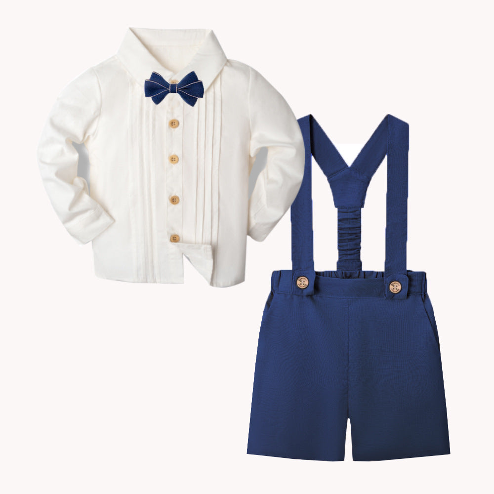 Children's Summer Clothing Solid Color Shirt Overalls Dress Two-piece Set Children's Suit