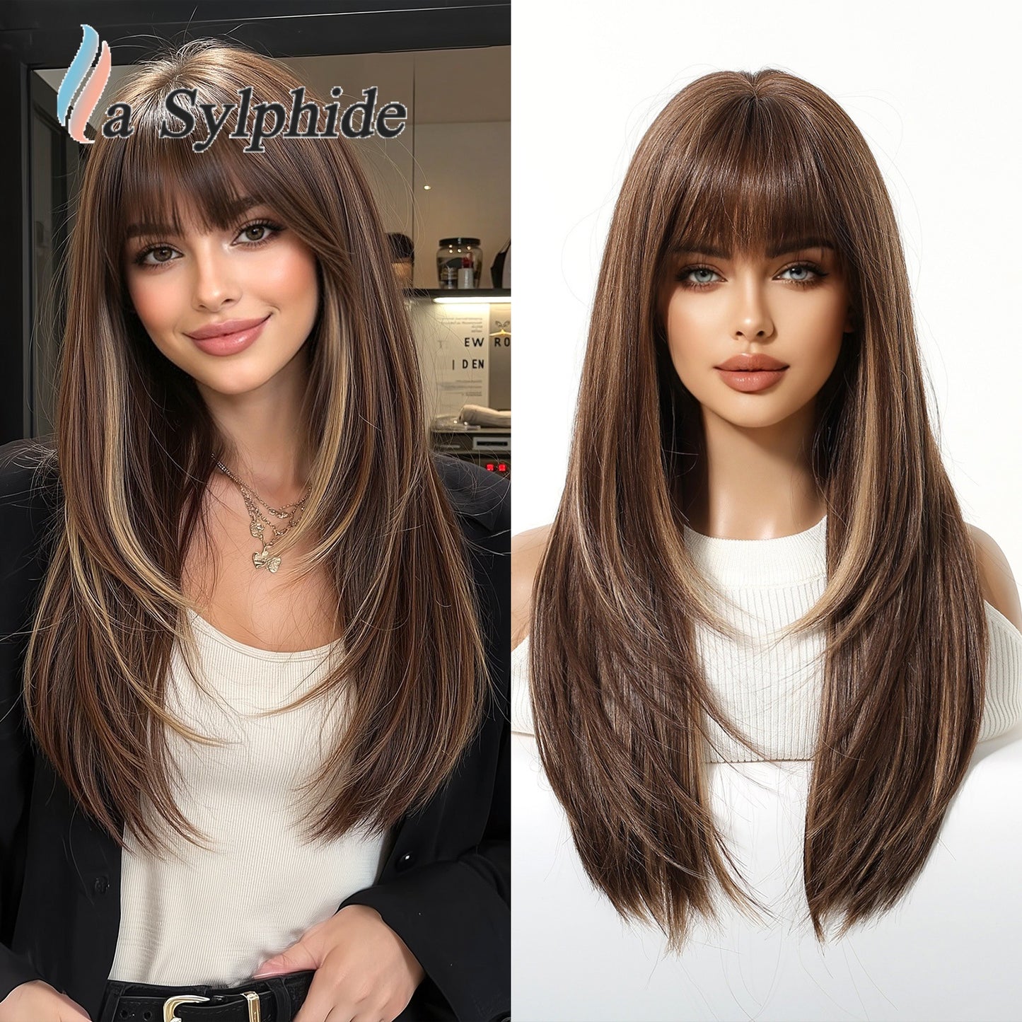 Dyed Brown Layered Curly Hair Mechanism Wig Long Curls