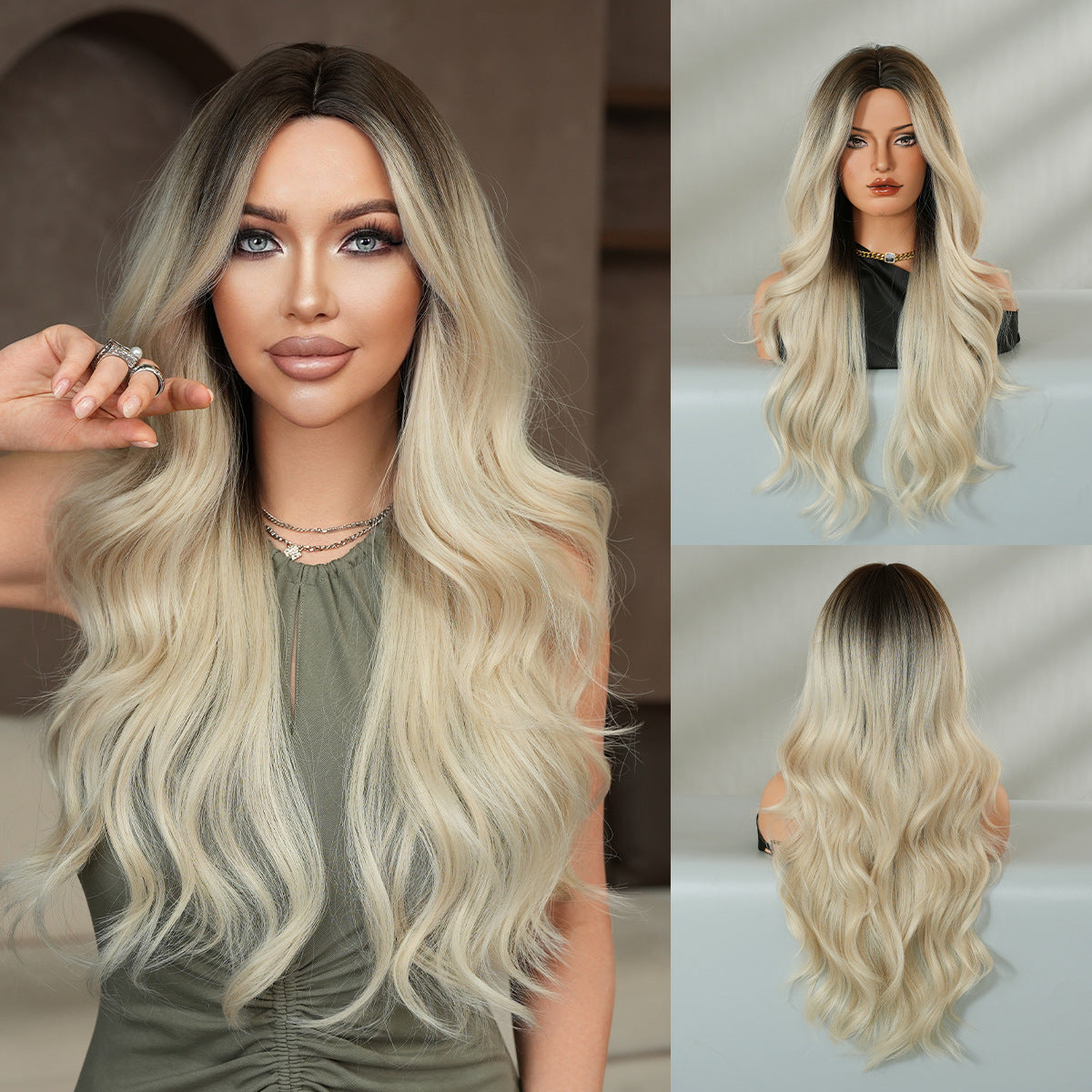 Women's Fashion Mid-length Colorful Curly Hair Sheath Big Wave Chemical Wig Long Curls