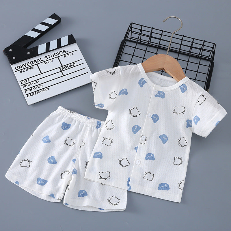 Summer Born Clothes Purified Cotton Thin Short Sleeve Two-piece Work Children's Suit