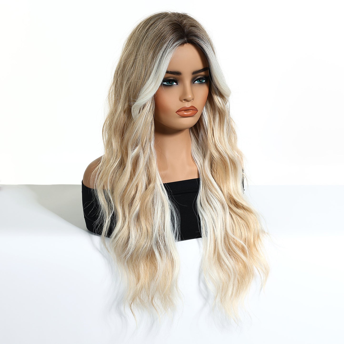 Gradient Golden Curly Hair Chemical Fiber Wig Long Curls