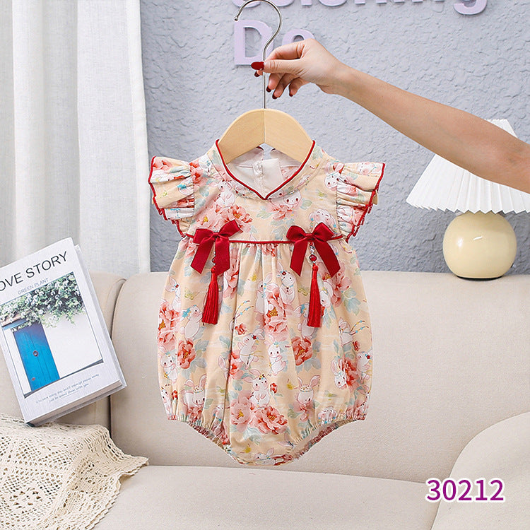 Children's Summer Clothing Jumpsuit Fashionable Floral Born Triangle Jumpsuit, Climbing Suit