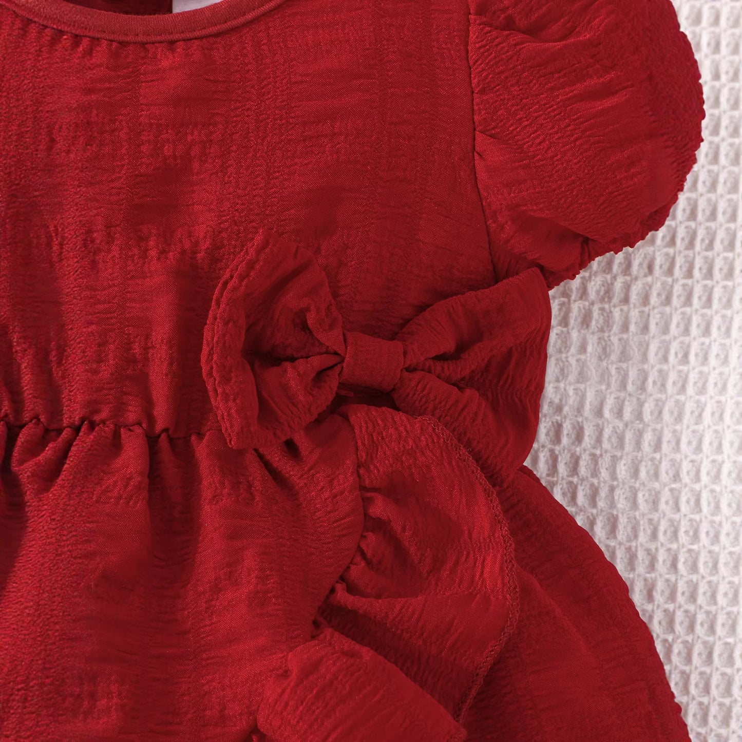 Summer Burgundy Puff Sleeve Bow Princess Western Children's Dress