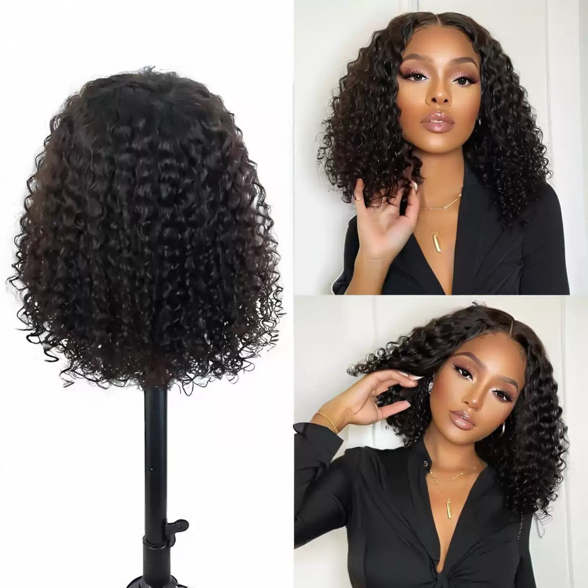 Women's Front Lace Small Afro Black Universal Wig Short Curly Hair