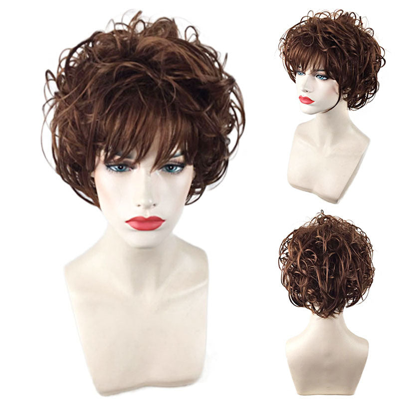 Women's Direct Sales Fashion Fluffy Dark Brown Wig Short Curly Hair