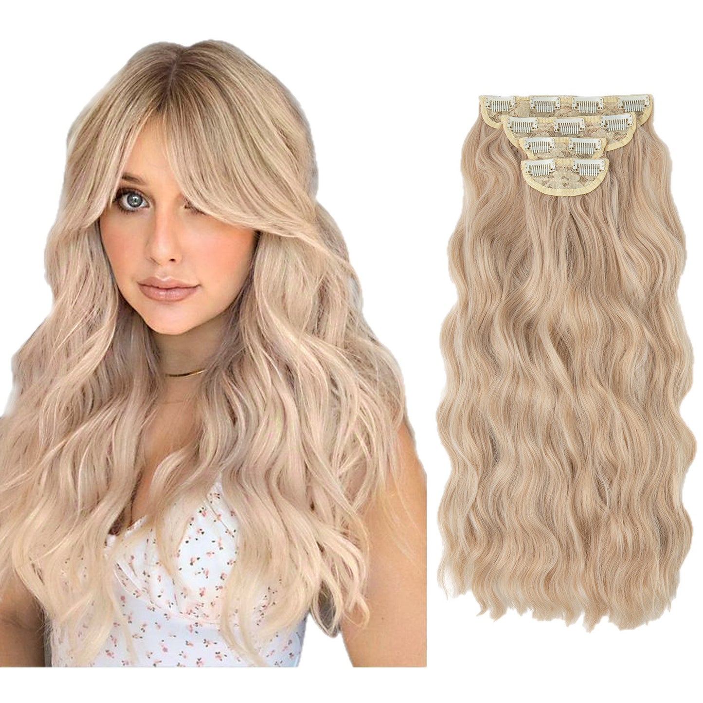 Women's Set Curly Hair Water Ripple One Piece Hairpiece Wig Long Curls