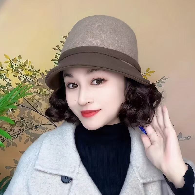 One-piece Hat Female Western Style Bucket Fashion Wig Short Curly Hair
