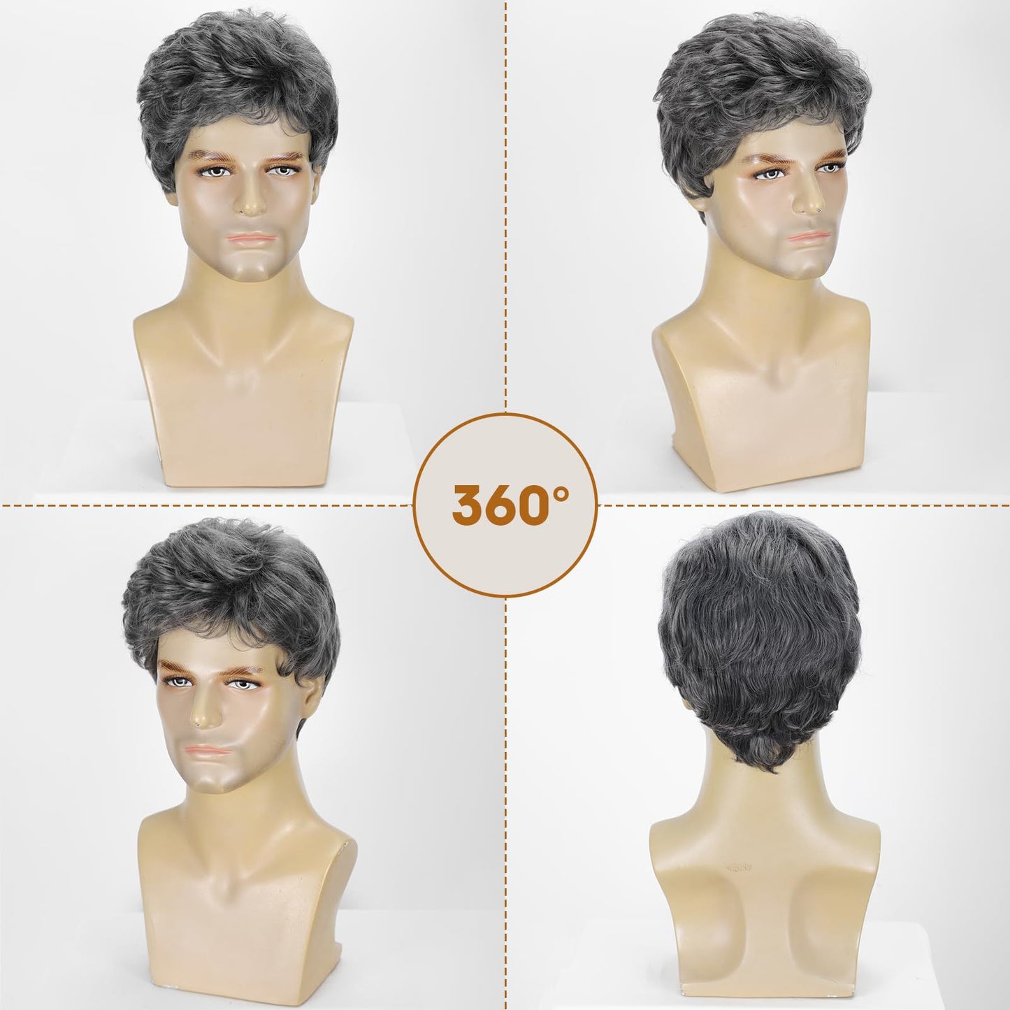 Men's Gray Business Style Chemical Fiber Mechanism Short Men's Wig