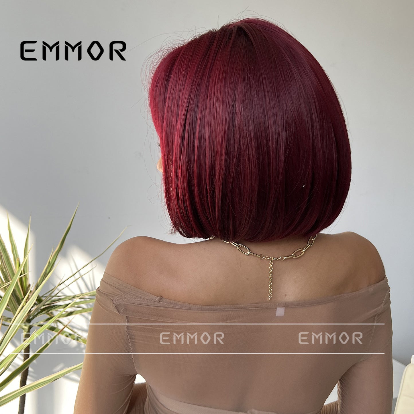 Attractive Air Bangs Wine Red Temperament Wig Short Straight Hair