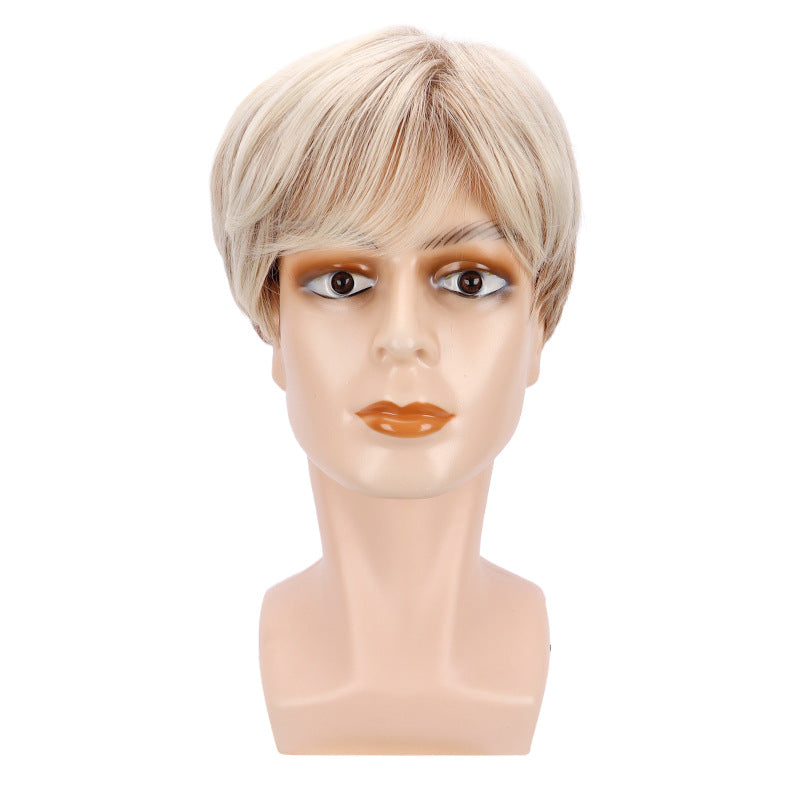 Men's Brown Golden Split Short Straight Hair Men's Wig