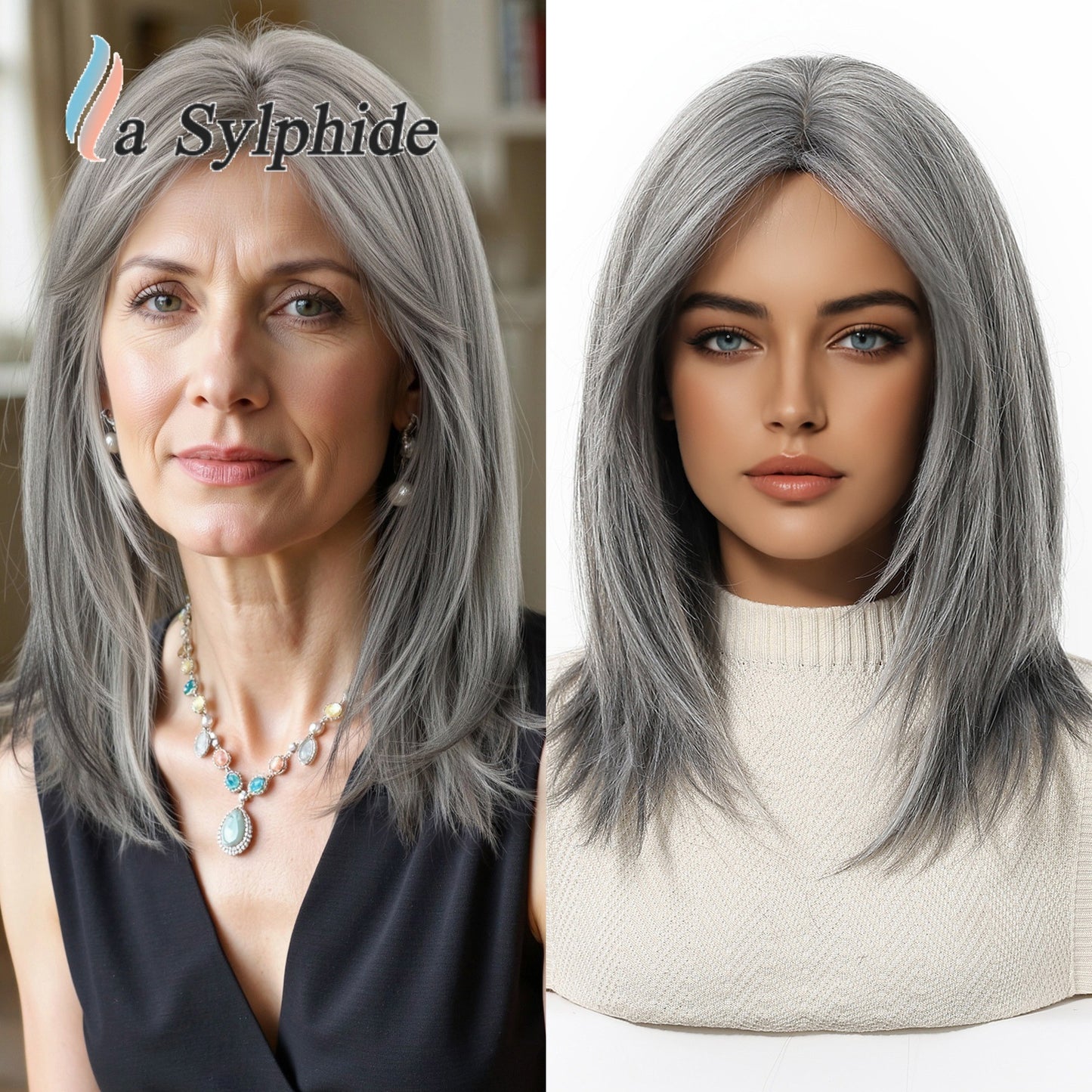 Women's Forehead Age Reduction Collarbone Length Haircut Artificial Human Whole Salt Long Straight Wig