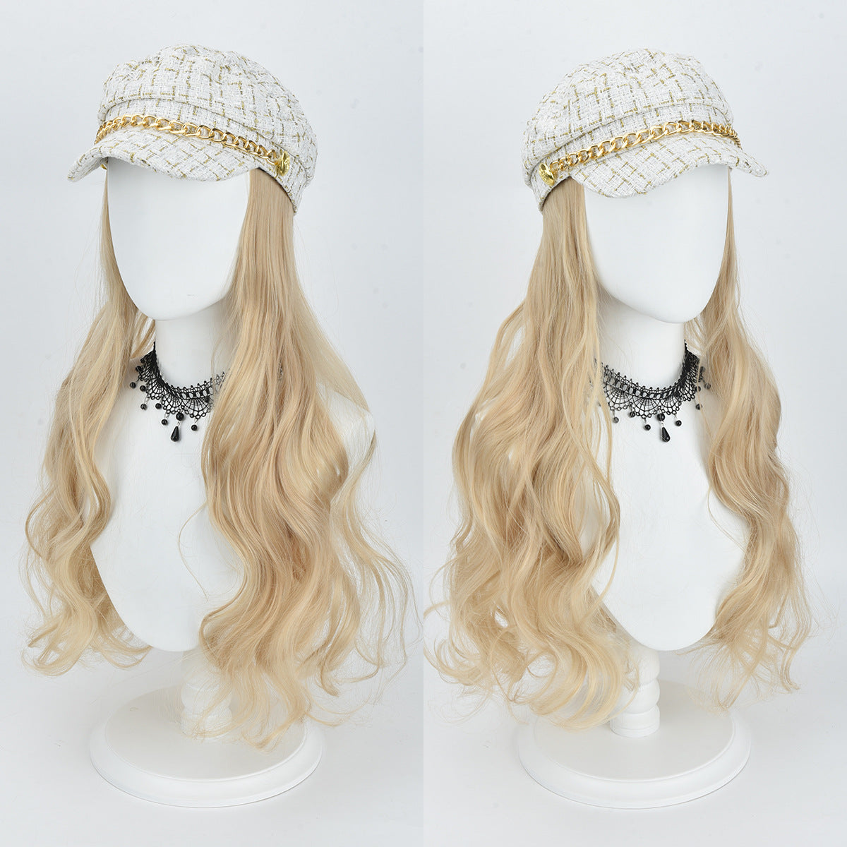 Hat Female Long Curly Hair White Classic Style Other Wig