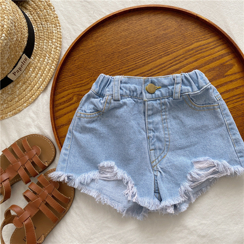 Children's Korean Style Clothing Summer Ripped Burr Children's Pants