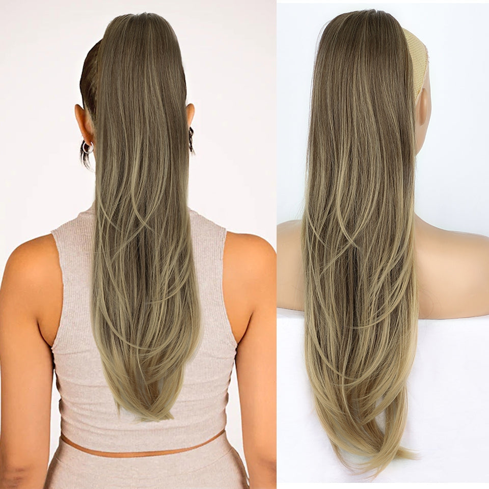 Women's Straight Hair Drawstring Extension Horse Tail African Chemical Fiber Set Wig Long Curls