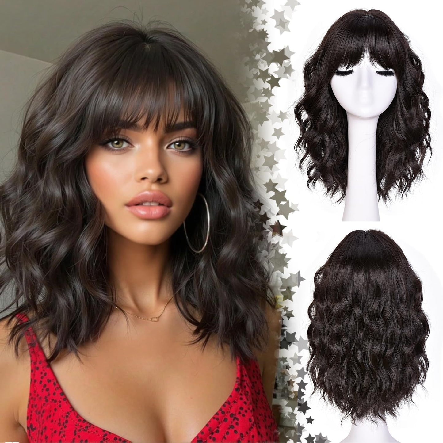 Female Short Wavy Natural Head Synthetic Daily Wig Bangs