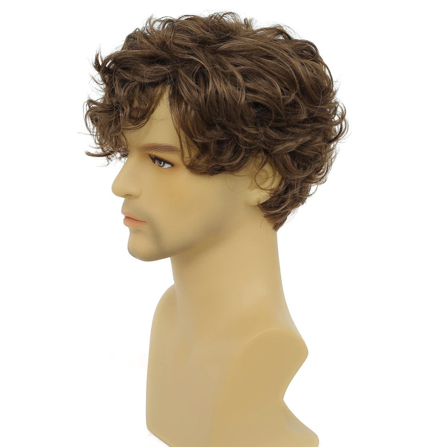 Men's Brown Side Bangs Short Curly Hair Men's Wig