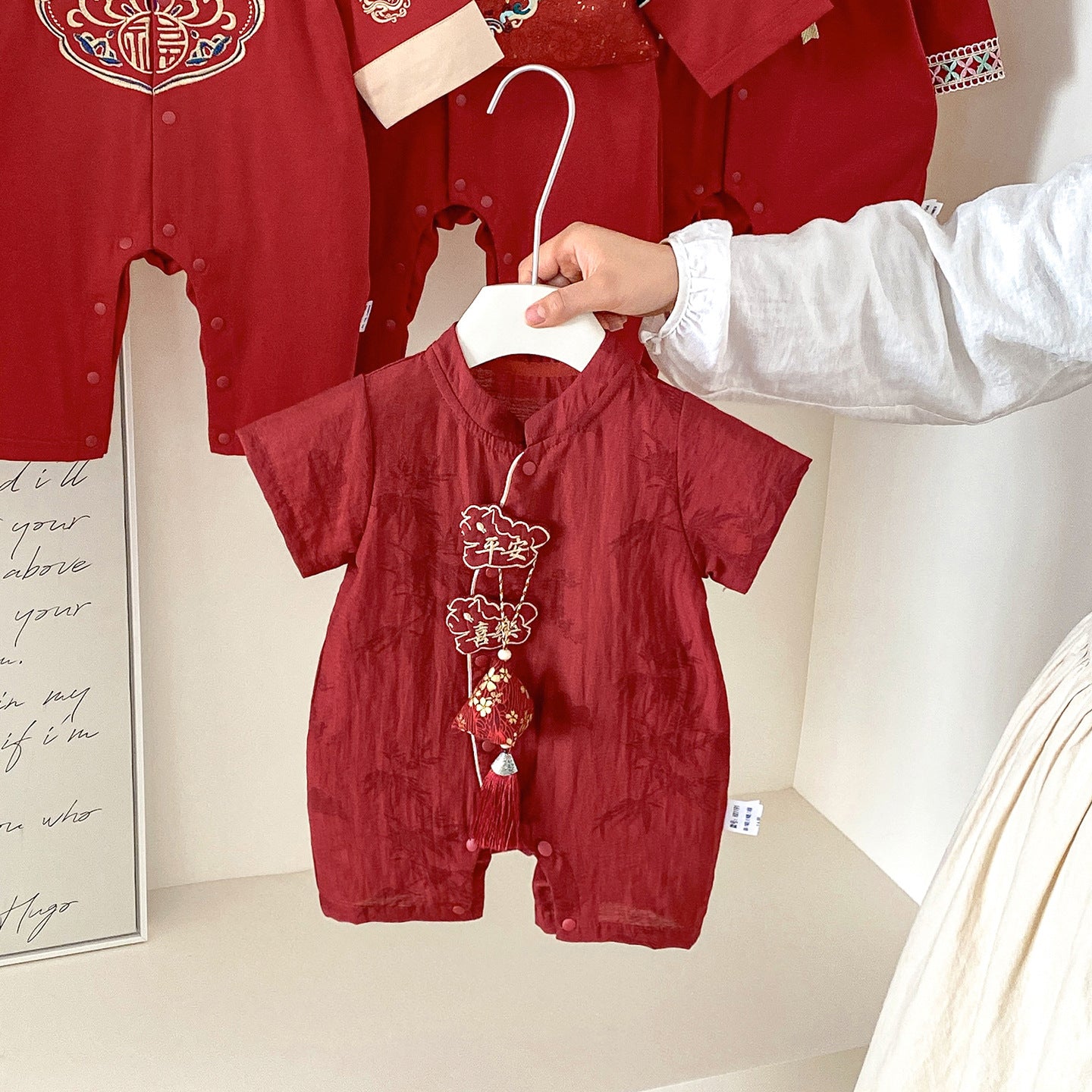 Boy Red Clothes Summer Jumpsuit Hundred Days Banquet Centennial Year Jumpsuit, Climbing Suit