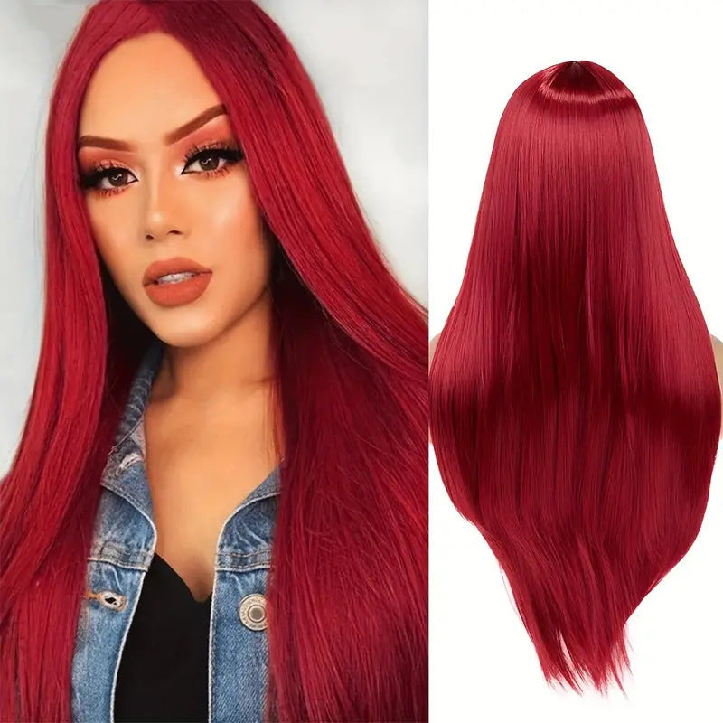 Women's Front Lace Mid-length Hair Beige Natural Long Straight Wig