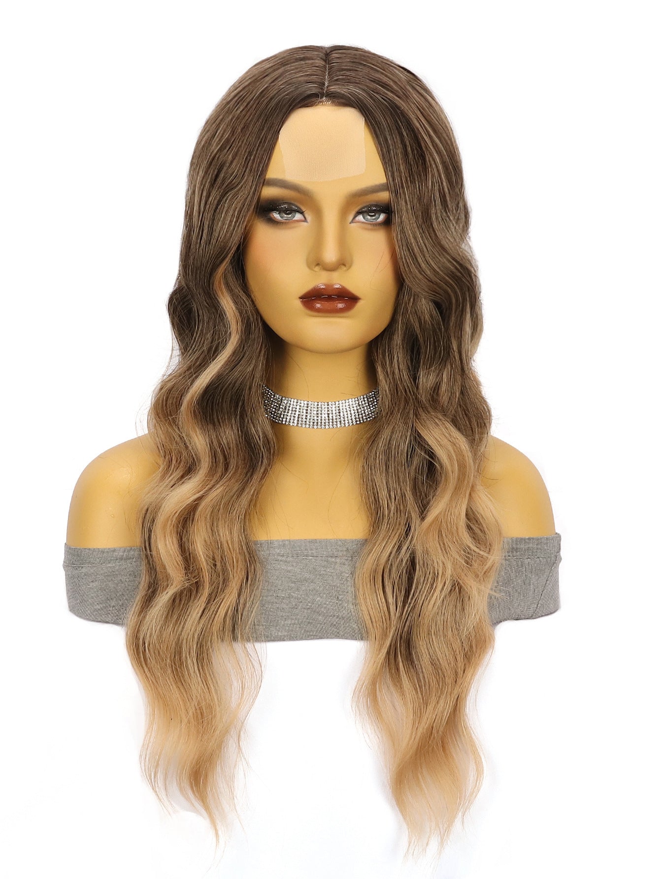 Women's Brown Straight Hair Big Wave Curly Chemical Fiber Front Wig Long Curls