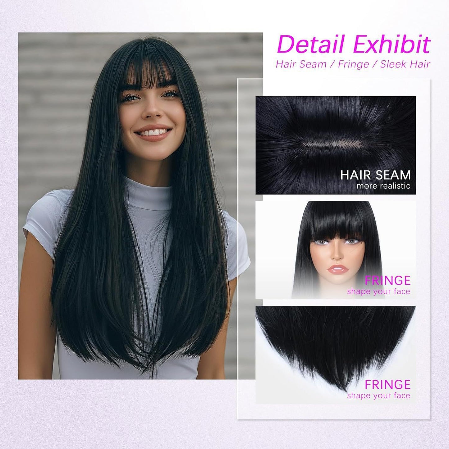 Black Bangs Hair Comfortable Elastic Net Fiber Long Straight Wig