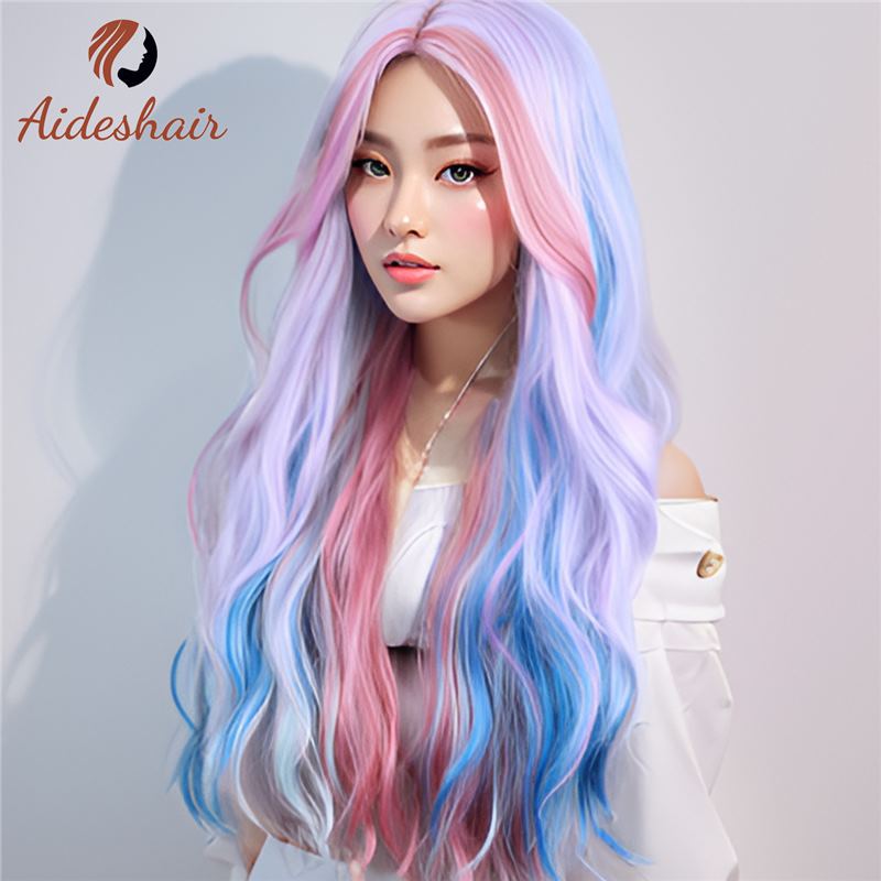 Colorful Rainbow Paris Painting Dyed Female Lolita Wig Long Curls