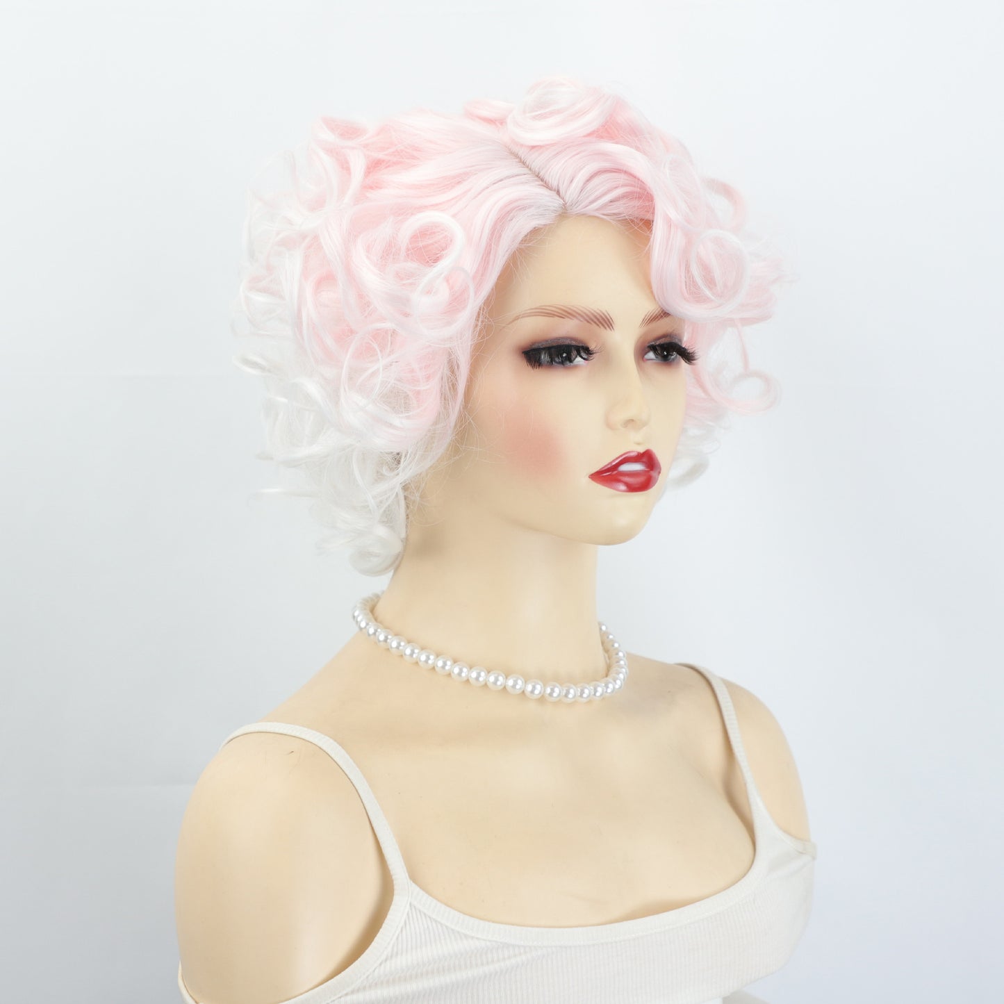 Women's Fashion Gradient Pink Small Roll Synthetic Wig Short Curly Hair