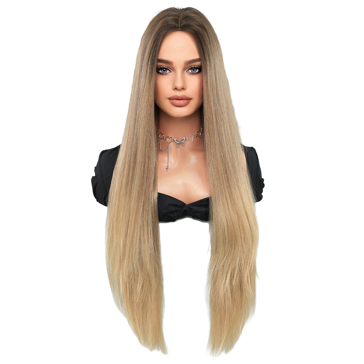 Women's Hair Nordic Natural Gold Gradient Chemical Long Straight Wig