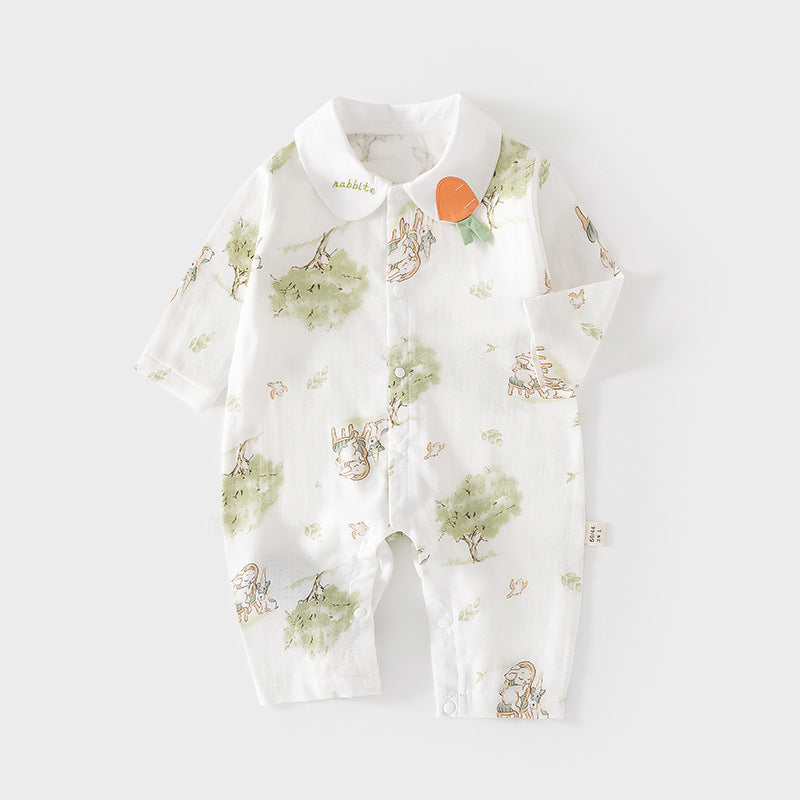 Gauze Jumpsuit Summer Long-sleeved White Collar Romper Air Conditioning Jumpsuit, Climbing Suit