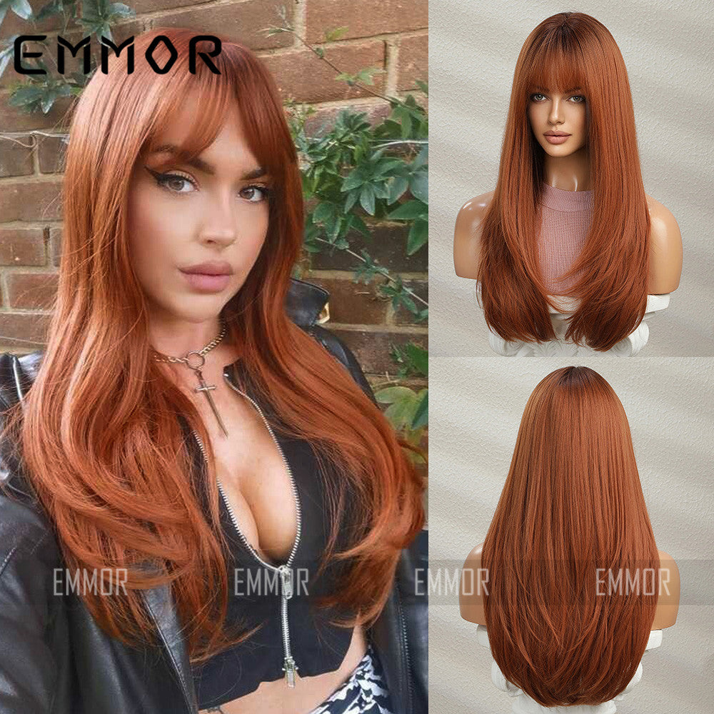 Female Hair Dirty Orange Anchor Color Long Straight Wig