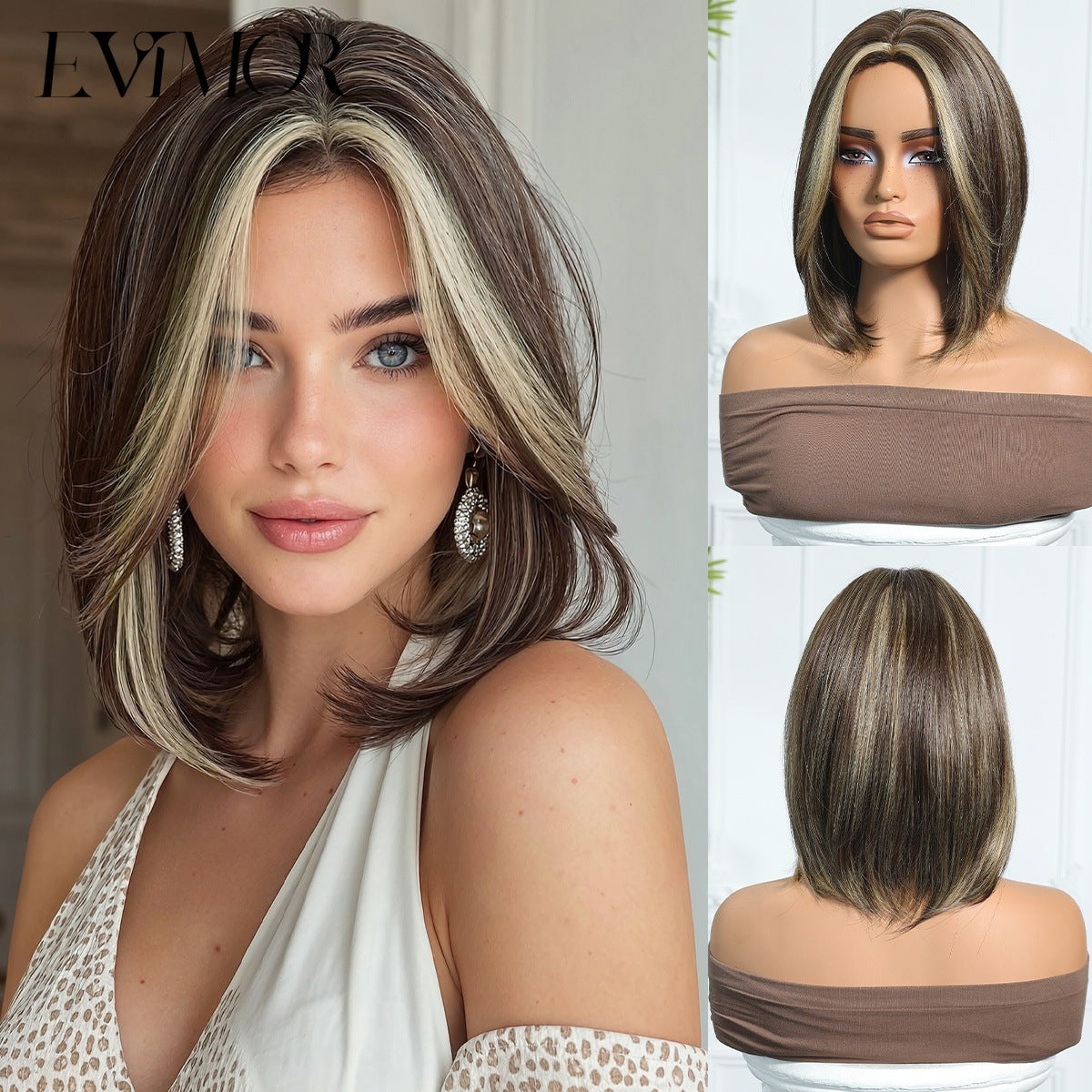 Women's Fiber Summer Realistic Natural Middle Age Wig Short Straight Hair