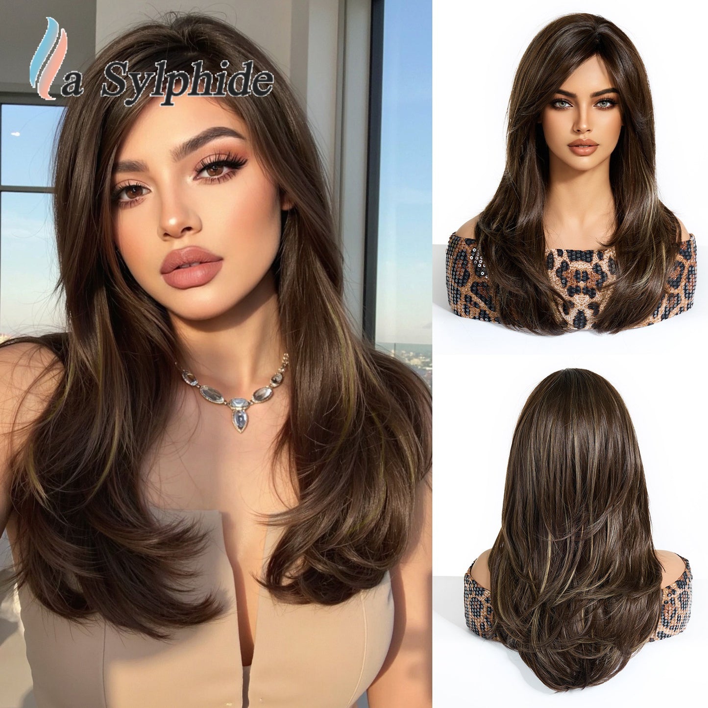 Brown Partial Hair Matte Fiber Age Reducing High Level Collarbone Long Straight Wig