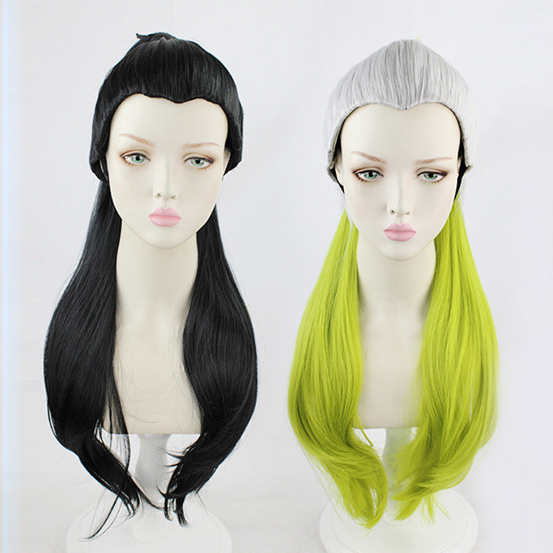 Sier Gradient Green Ponytail Curly Long Hair Winding Cos Wig