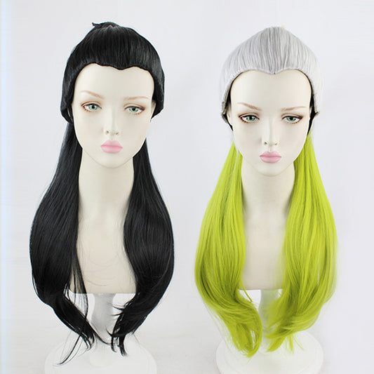 Sier Gradient Green Ponytail Curly Long Hair Winding Cos Wig