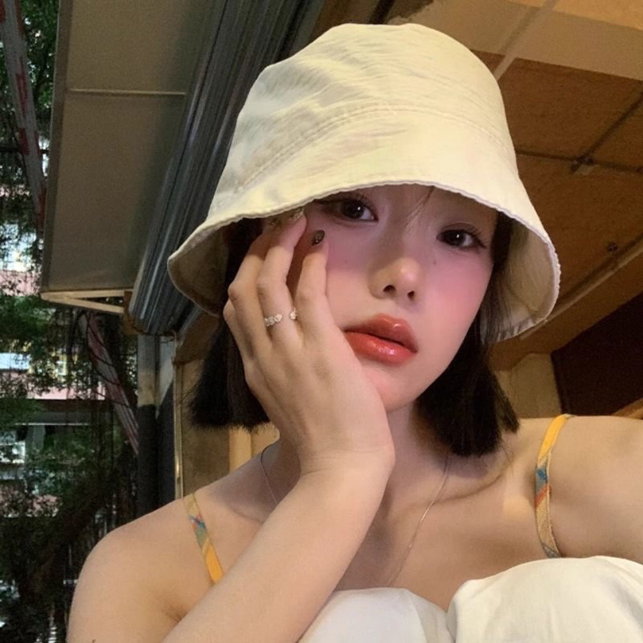Hat One-piece Real Human Style Face Slimming Wig Short Straight Hair