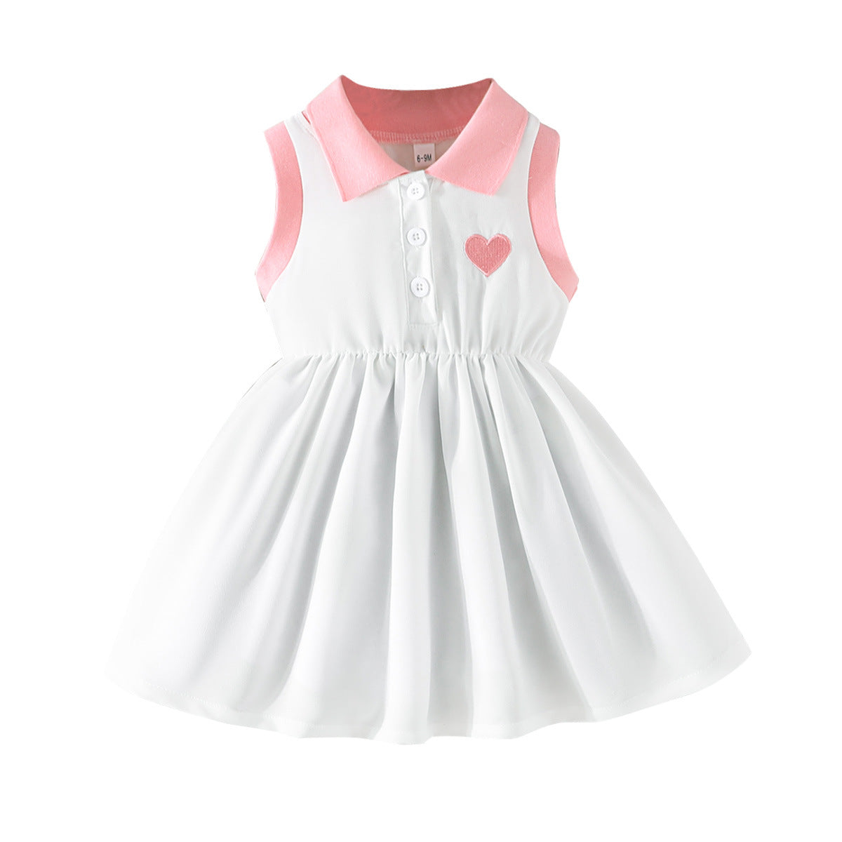 Summer Love Embroidered Lapel Sleeveless Waist Children's Dress