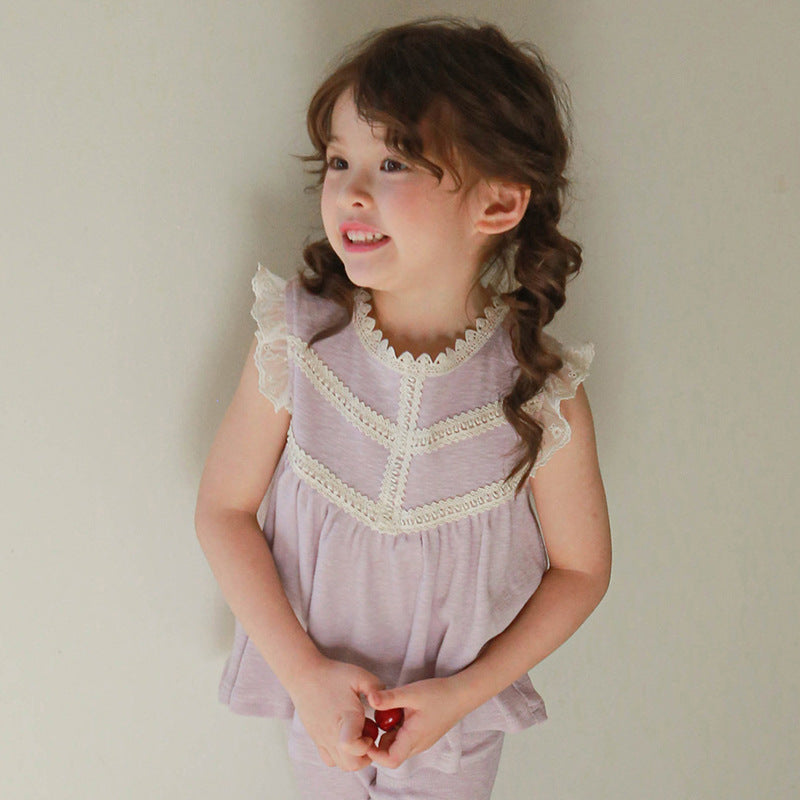 Children's Strawberry Shan Clothing Western Style Lace Edge Children's T-shirt